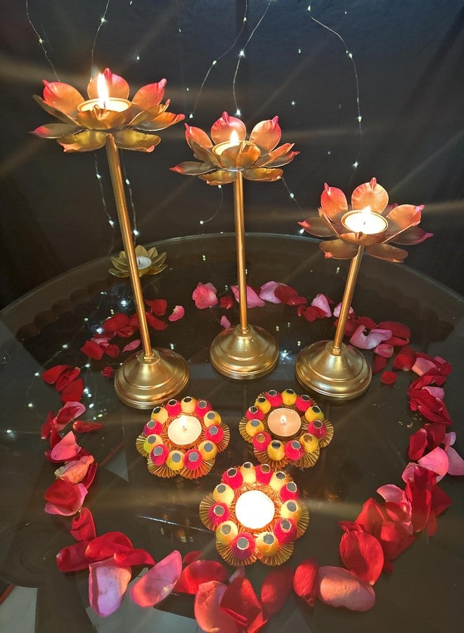 AGAAS ENTERPRISES Metal Lotus Style Set of 6 Tealight Candle Holder Diwali Candle Holder Table Decoration Best Diwali Decoration Festival Gift Item - Image 1